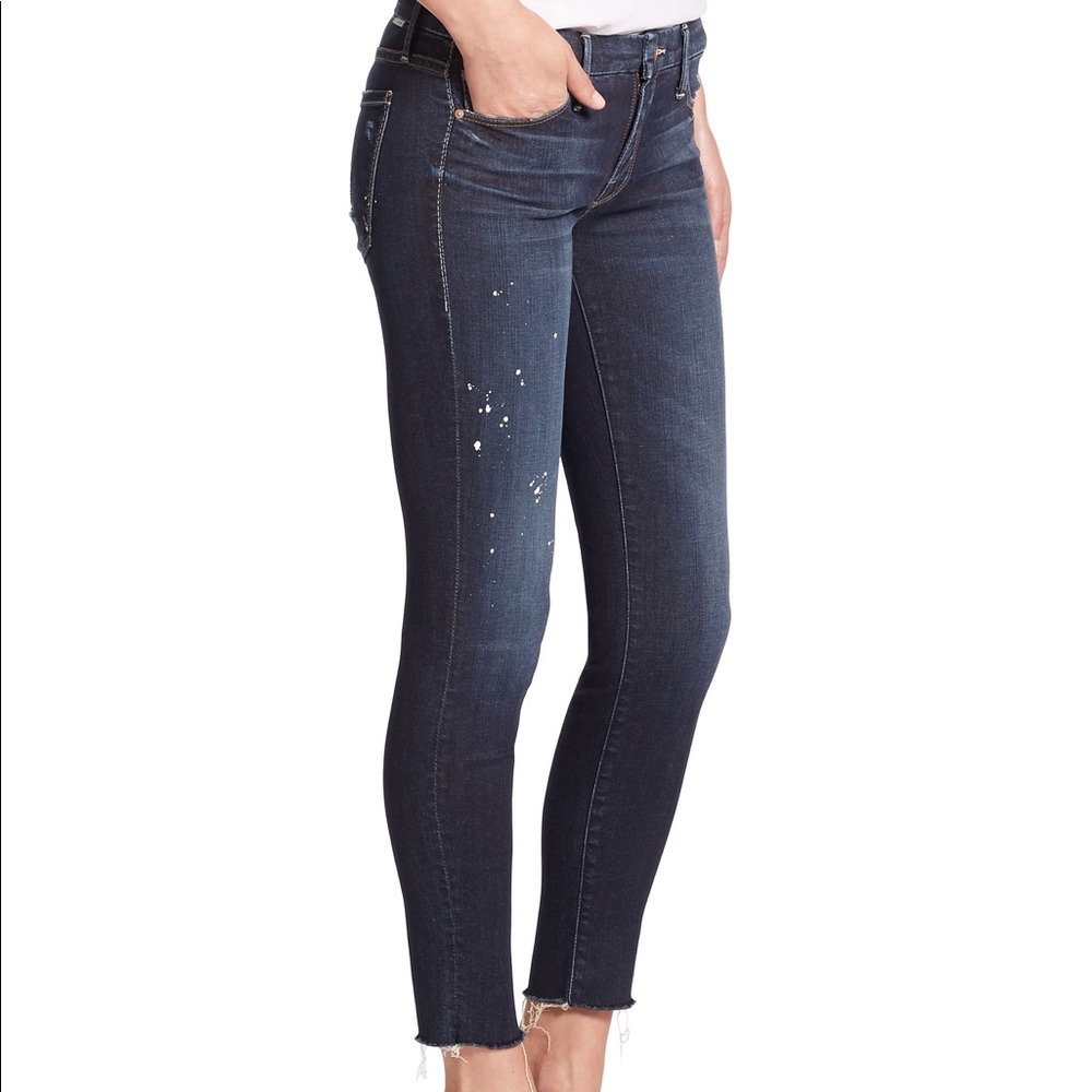 MOTHER Blue The Looker Paint Splatter Skinny Jeans